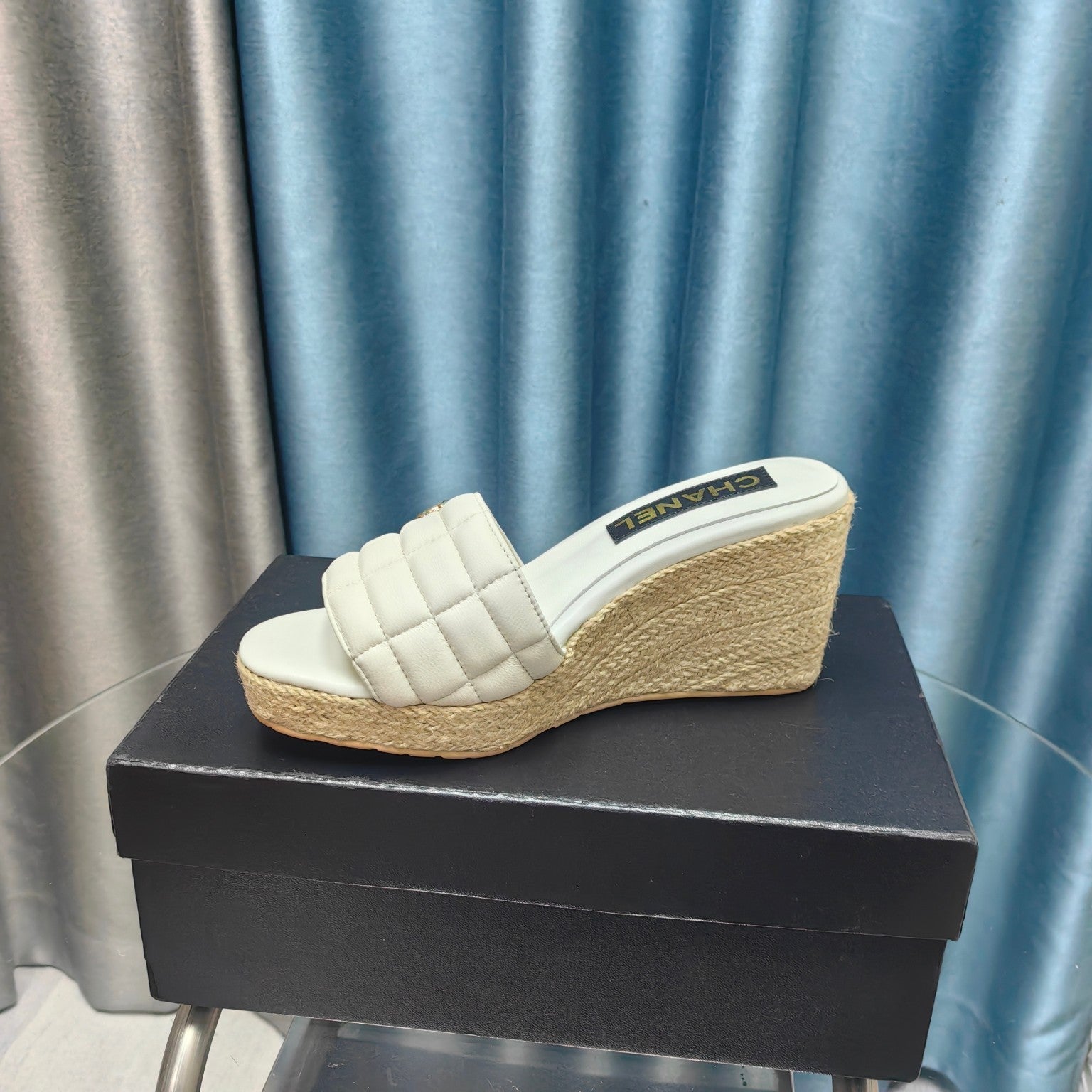 CHANEL WEDGE WHITE SHEEPSKIN
