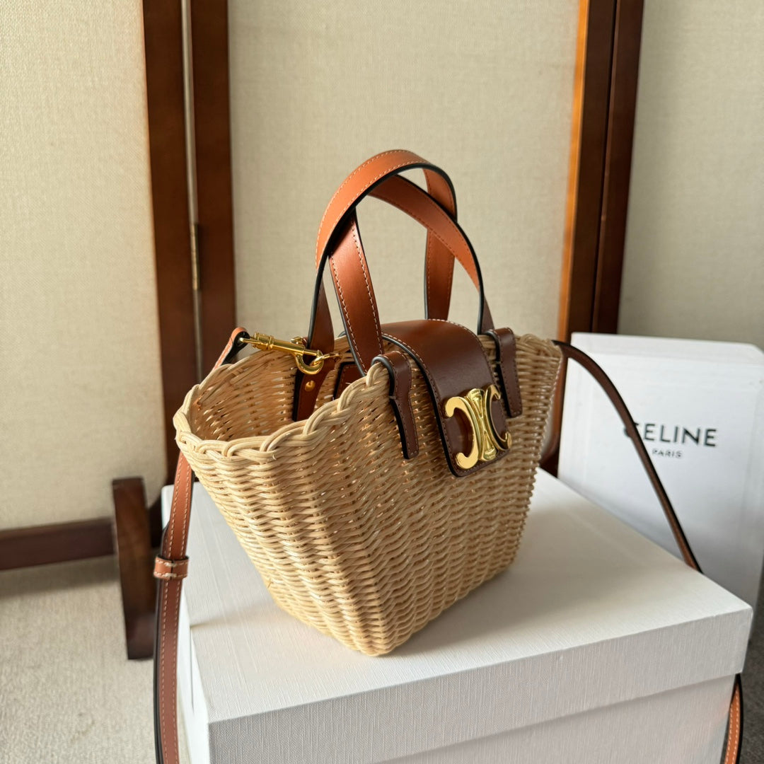 CELINE TEEN COUFFIN 32 IN BEIGE WINKER AND BROWN CALFSKIN TRIM