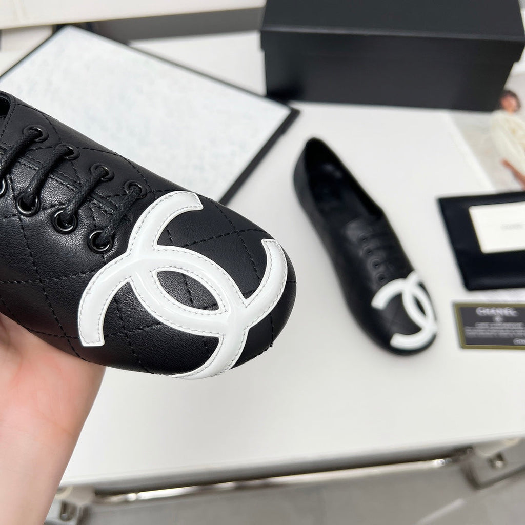 CHANEL 25S DANCE SHOES WITH PRINTED LOGO IN BLACK CALFSKIN