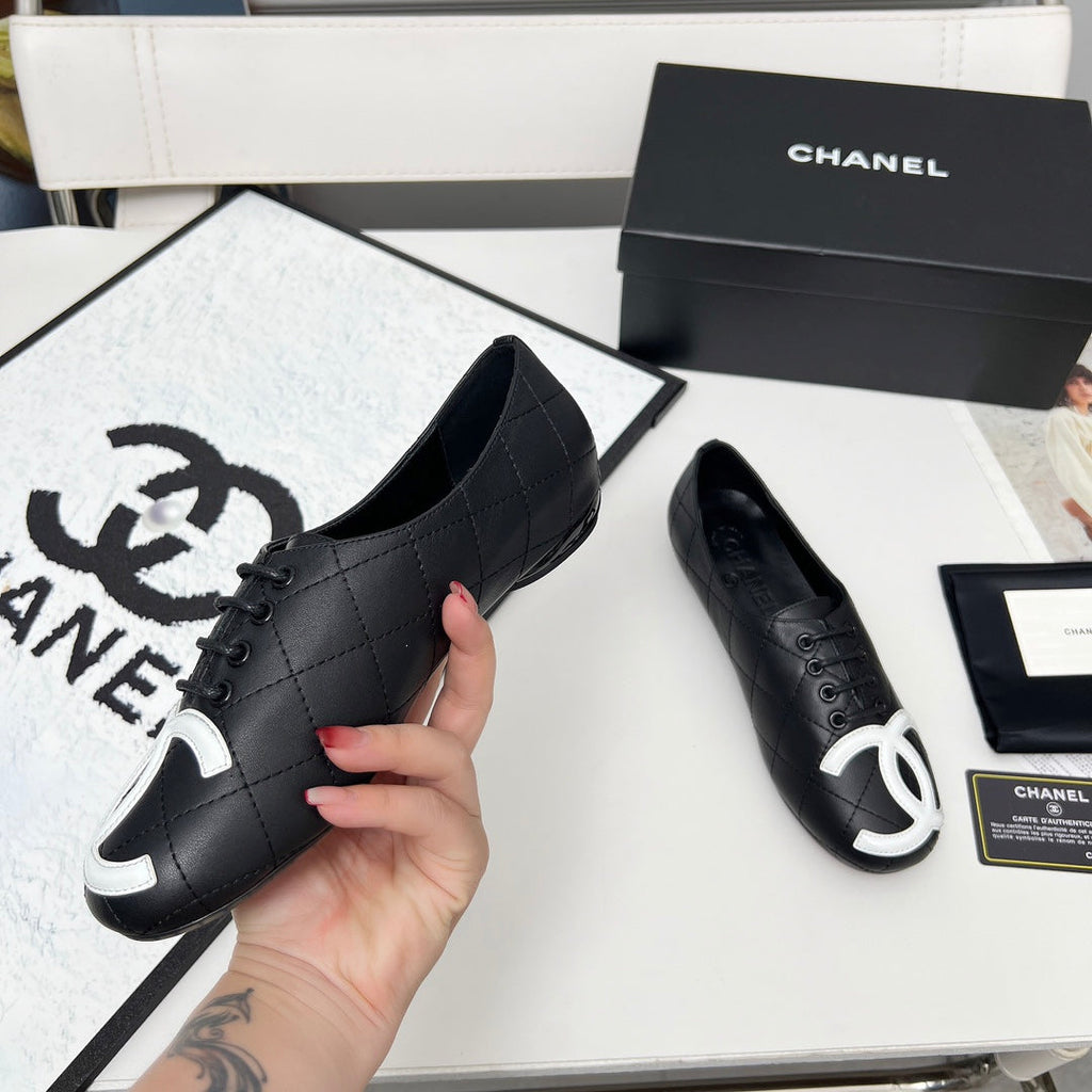 CHANEL 25S DANCE SHOES WITH PRINTED LOGO IN BLACK CALFSKIN