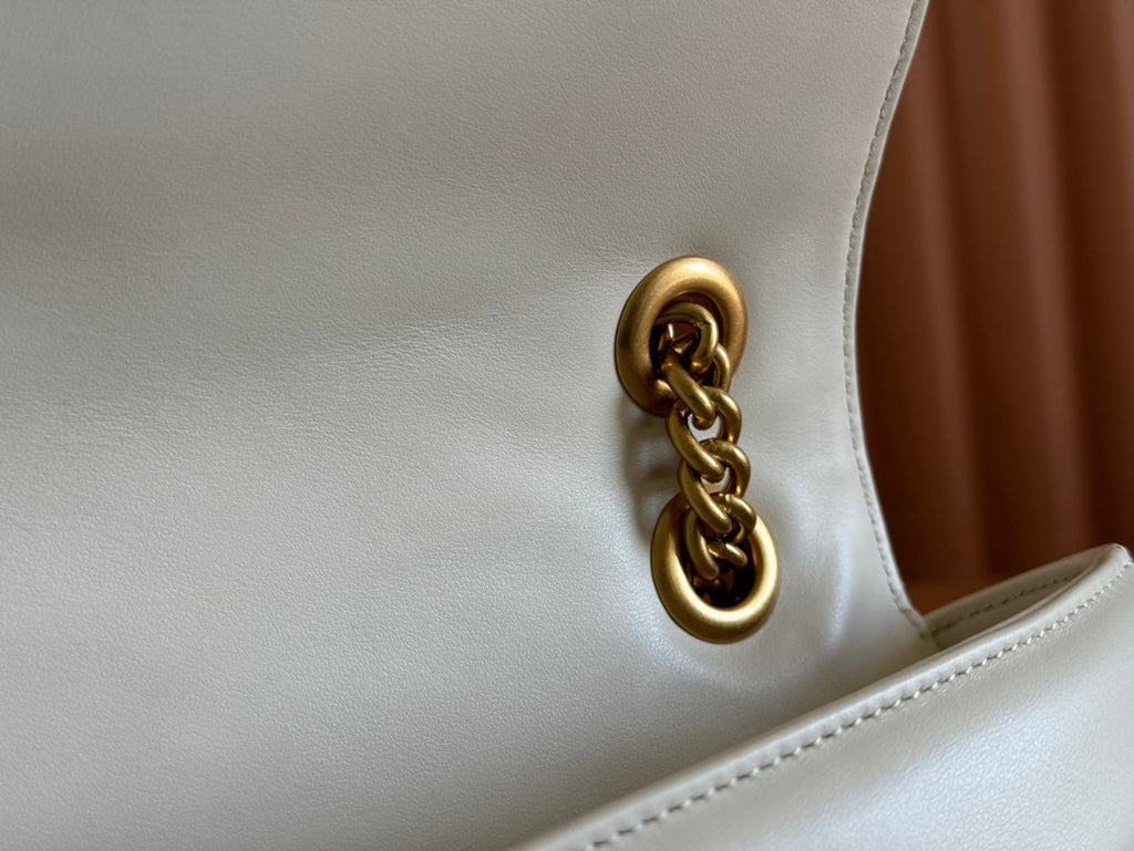 GUCCI MARMONT SHOULDER BAG 31 IN WHITE CALFSKIN GOLD CHAIN