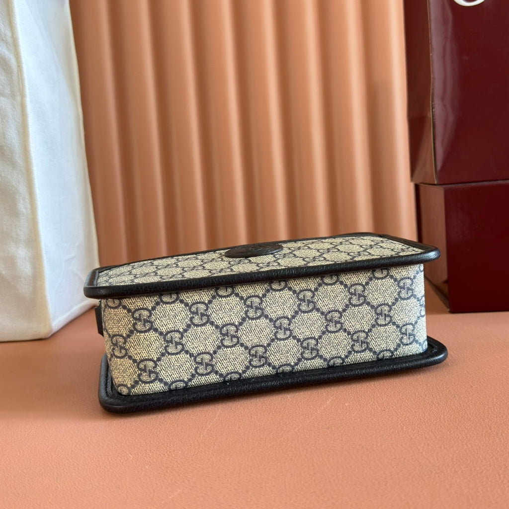 GUCCI MINI BAG 22 BLACK WITH INTERLOCKING G IN CANVAS