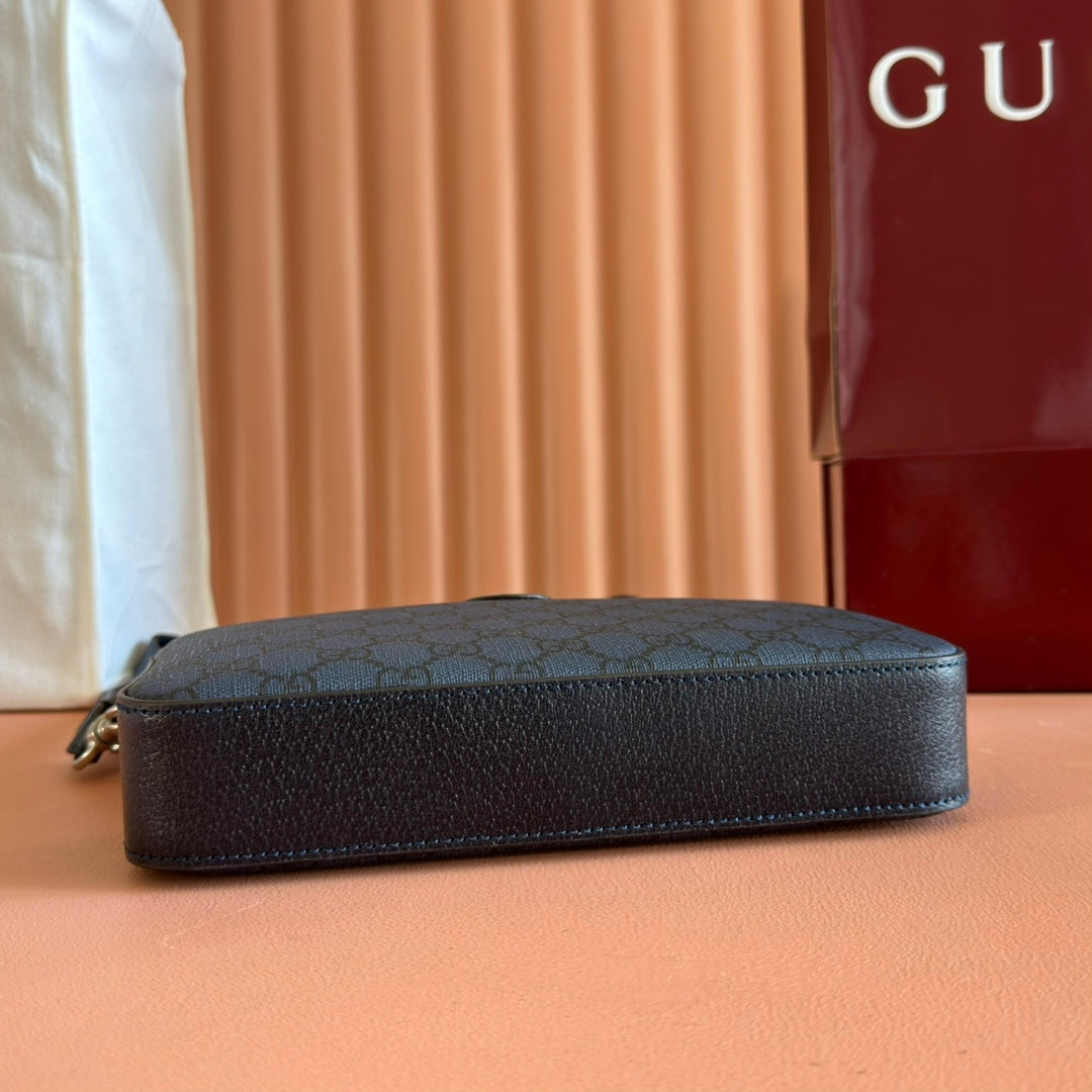 GUCCI OPHIDIA SMALL CROSSBODY BAG 24 NAVY BLUE MONOGRAM CANVAS
