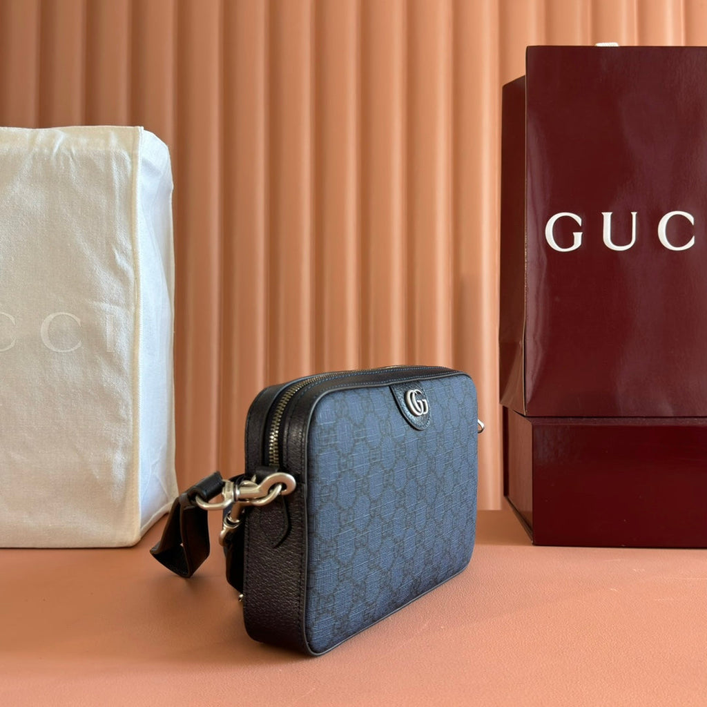 GUCCI OPHIDIA SMALL CROSSBODY BAG 24 NAVY BLUE MONOGRAM CANVAS