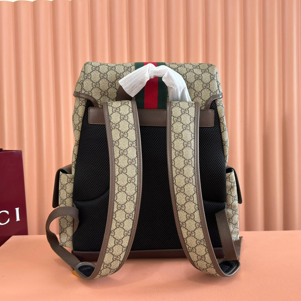 GUCCI 25S OPHIDIA MEDIUM BACKPACK 40 CM IN DARK BEIGE MIX BROWN CALFSKIN