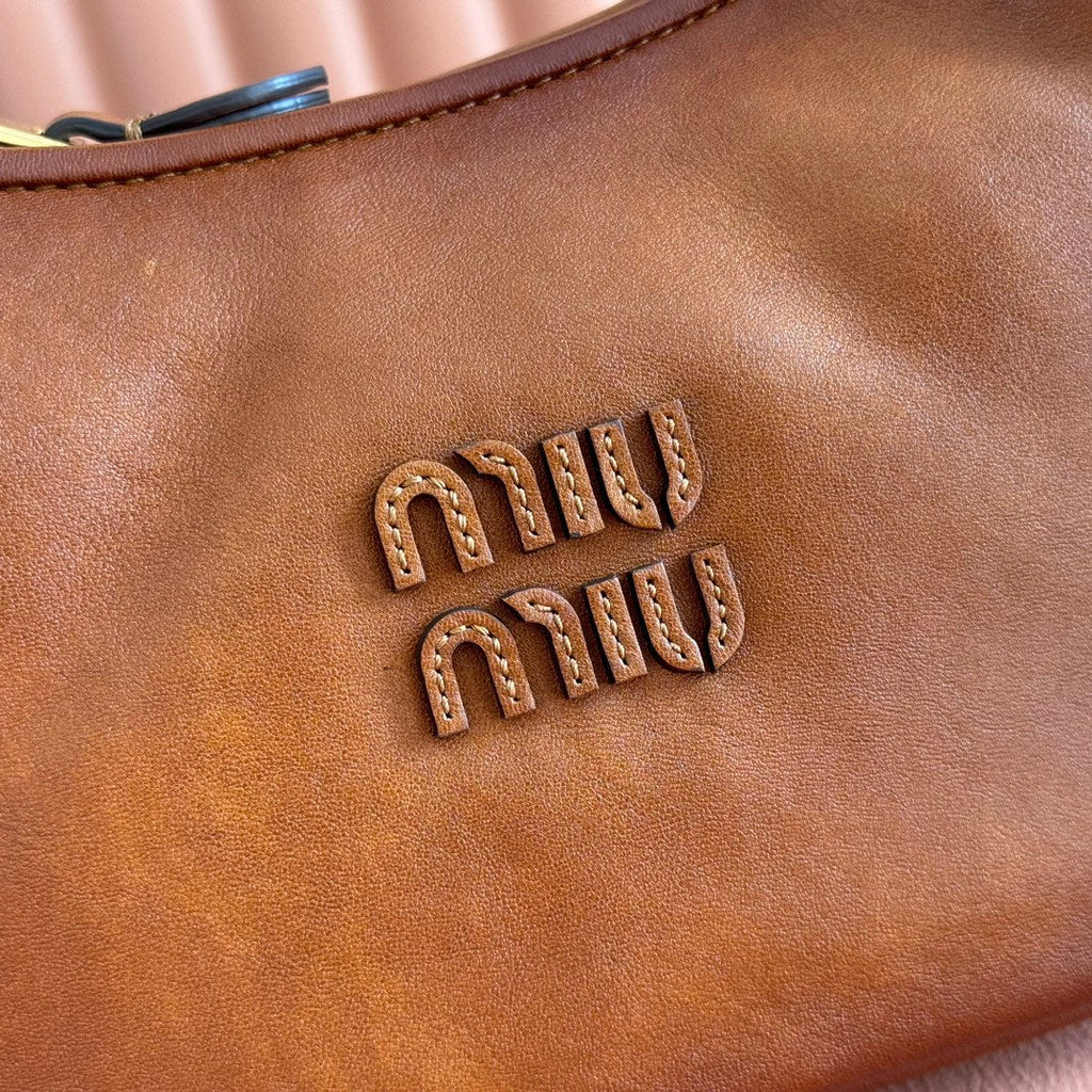 MIUMIU 26S WANDER BAG 20 IN BROWN CALFSKIN GOLD HARDWARE