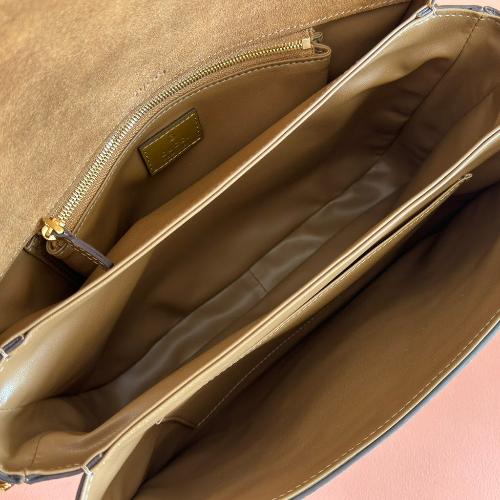 GUCCI 25S HORSEBIT 1955 30 CM IN BROWN SUEDE WITH GOLD HARDWARE
