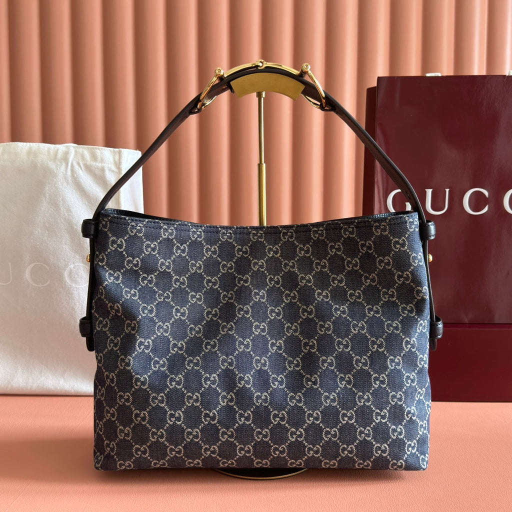 GUCCI 25S BEATRIX LARGE TOTE BAG 35 CM IN SLATE BLUE-GRAY CANVAS