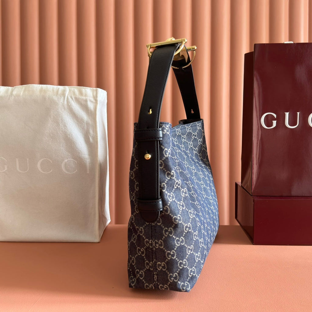 GUCCI 25S BEATRIX LARGE TOTE BAG 35 CM IN SLATE BLUE-GRAY CANVAS