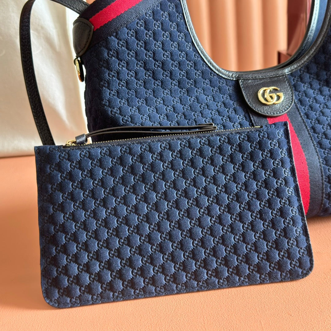 GUCCI 25S GIGLIO LARGE TOTE BAG 25 CM IN CHARCOAL GRAY CANVAS