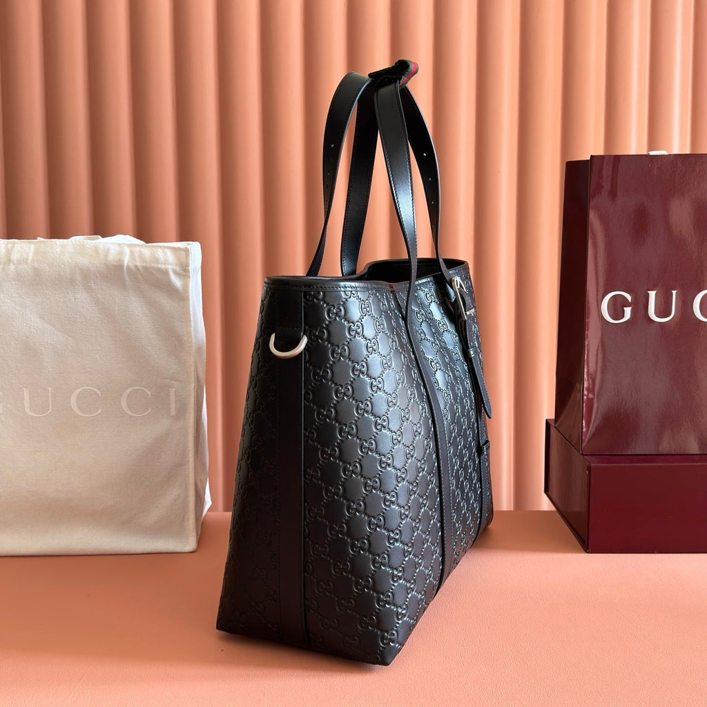 GUCCI 26S TOTE BAG 38 IN BLACK EMBOSSED CALFSKIN