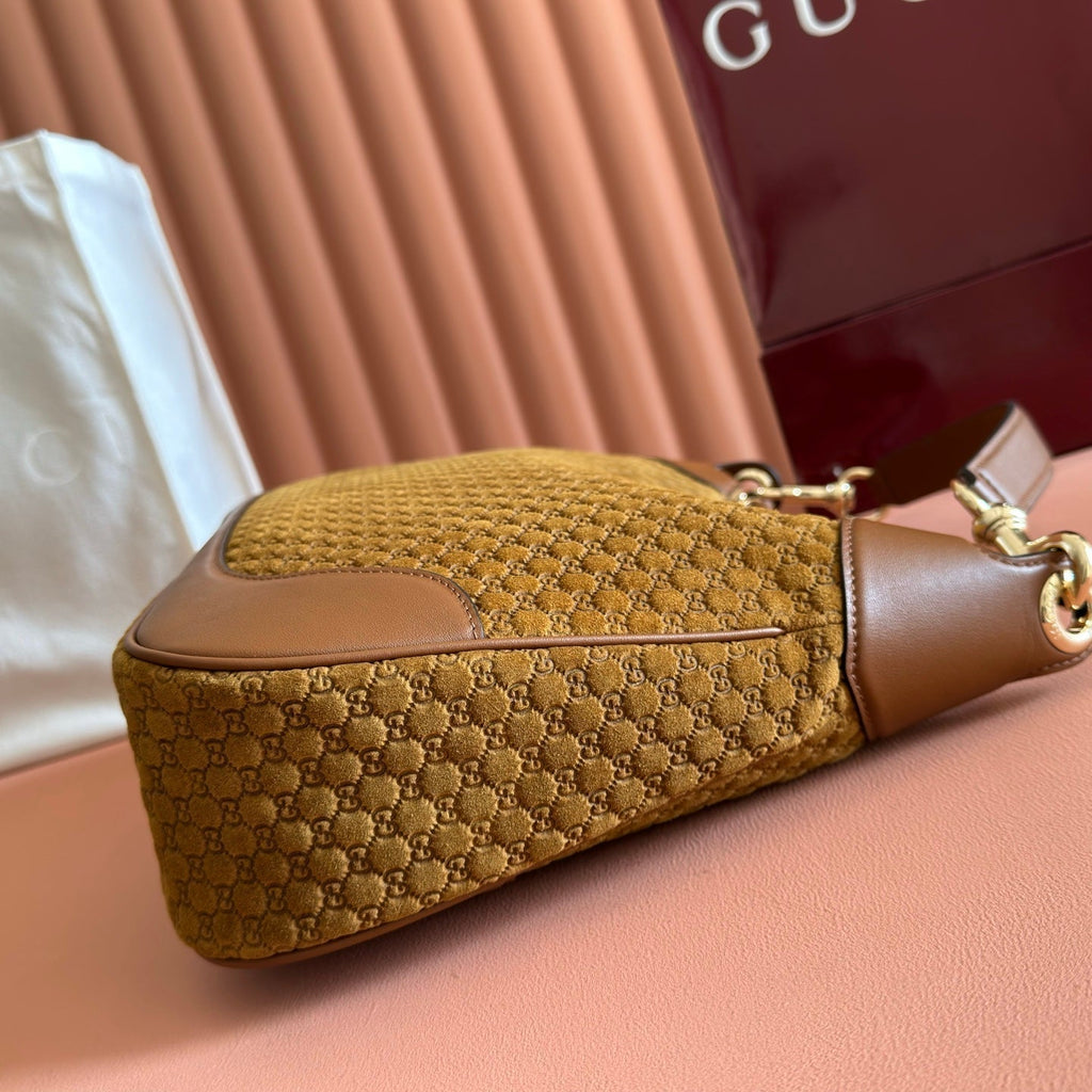 GUCCI 26S SHOULDER BAG 40 IN BROWN EMBOSSED SUEDE