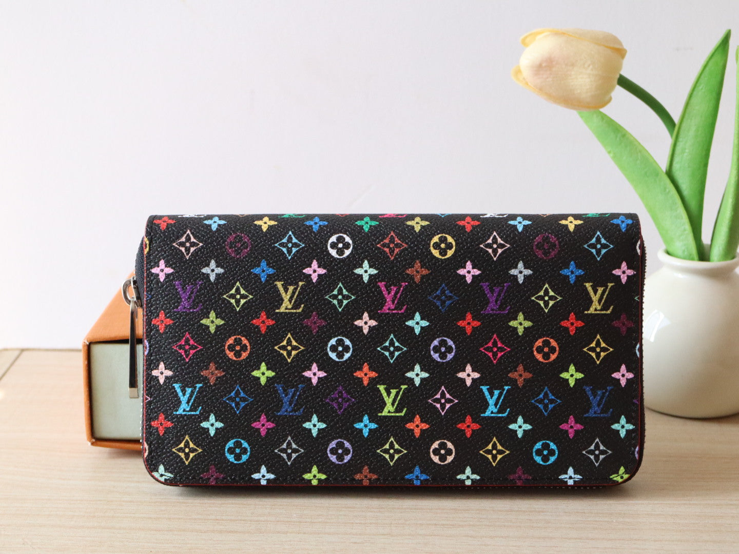 LOUIS VUITTON ZIPPY WALLET 19 IN BLACK MIX COLORFUL CALFSKIN