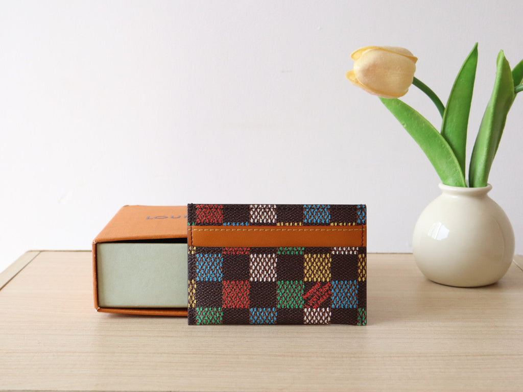 LOUIS VUITTON POCKET ORGANIZER CARD HOLDER 11 IN COLORFUL DAMIER EBENE CANVAS