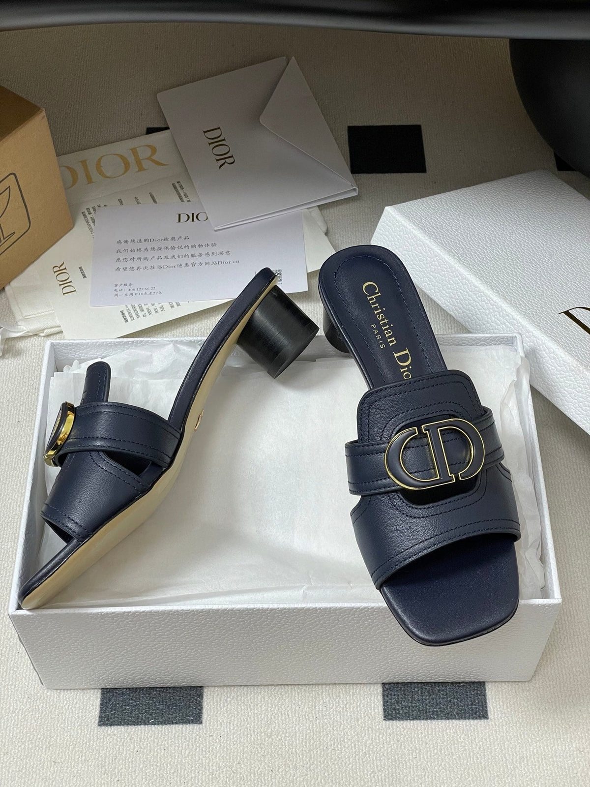DIOR HIGH HEEL CLASSIC MONTAIGNE 40 MM 25S IN MIDNIGHT BLUE LAMBSKIN WITH CD LOGO