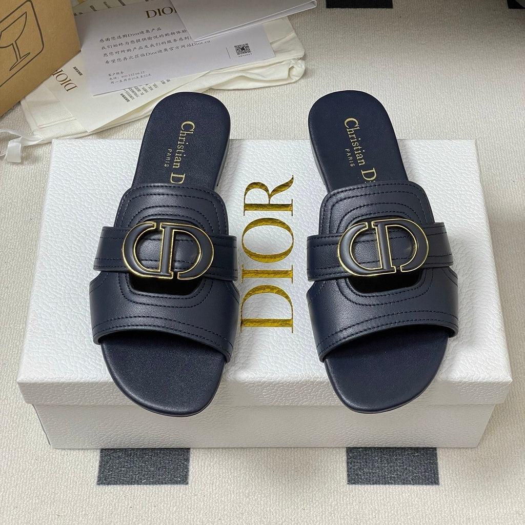 DIOR CLASSIC MONTAIGNE SANDALS 25S IN MIDNIGHT BLUE LAMBSKIN WITH CD LOGO