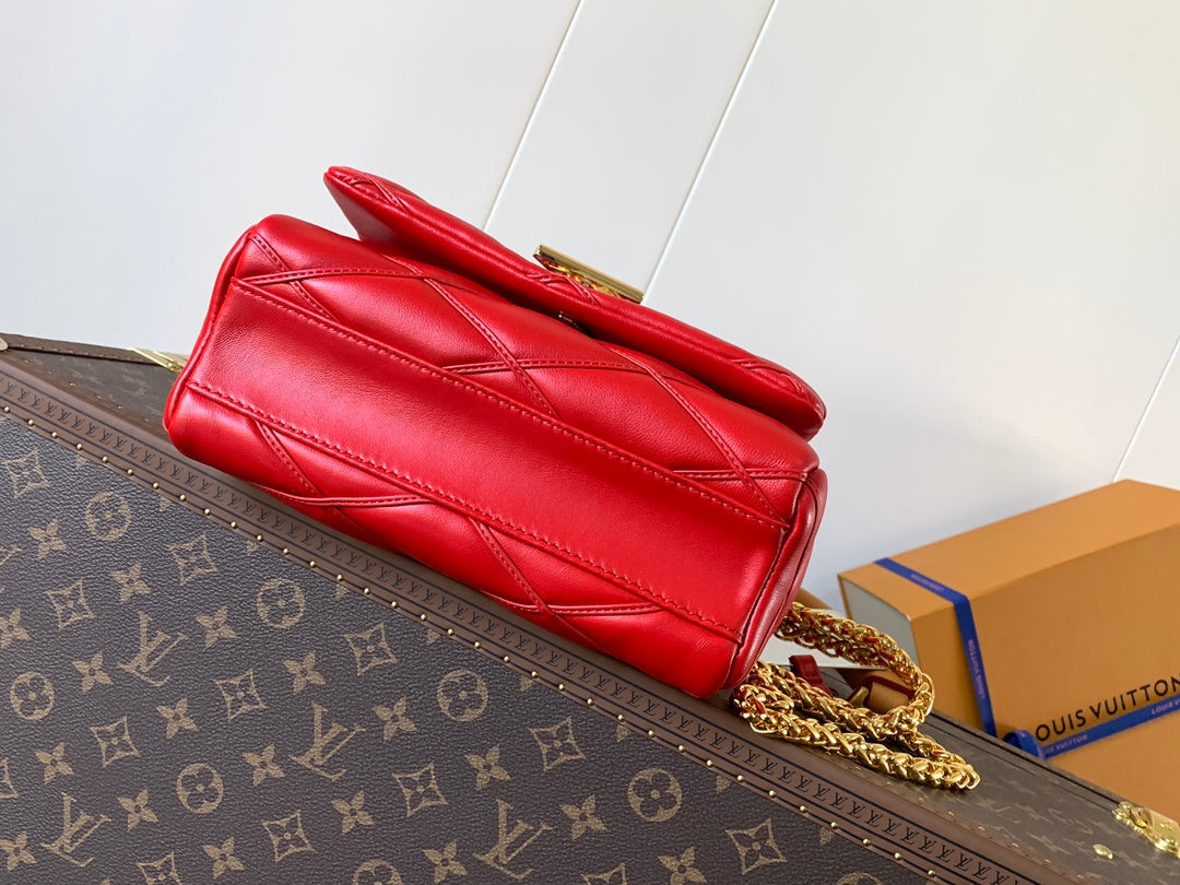 LOUIS VUITTON LV 25S GO-14 MM 23 IN CRIMSON RED QUILTED LAMBSKIN GOLD HARDWARE
