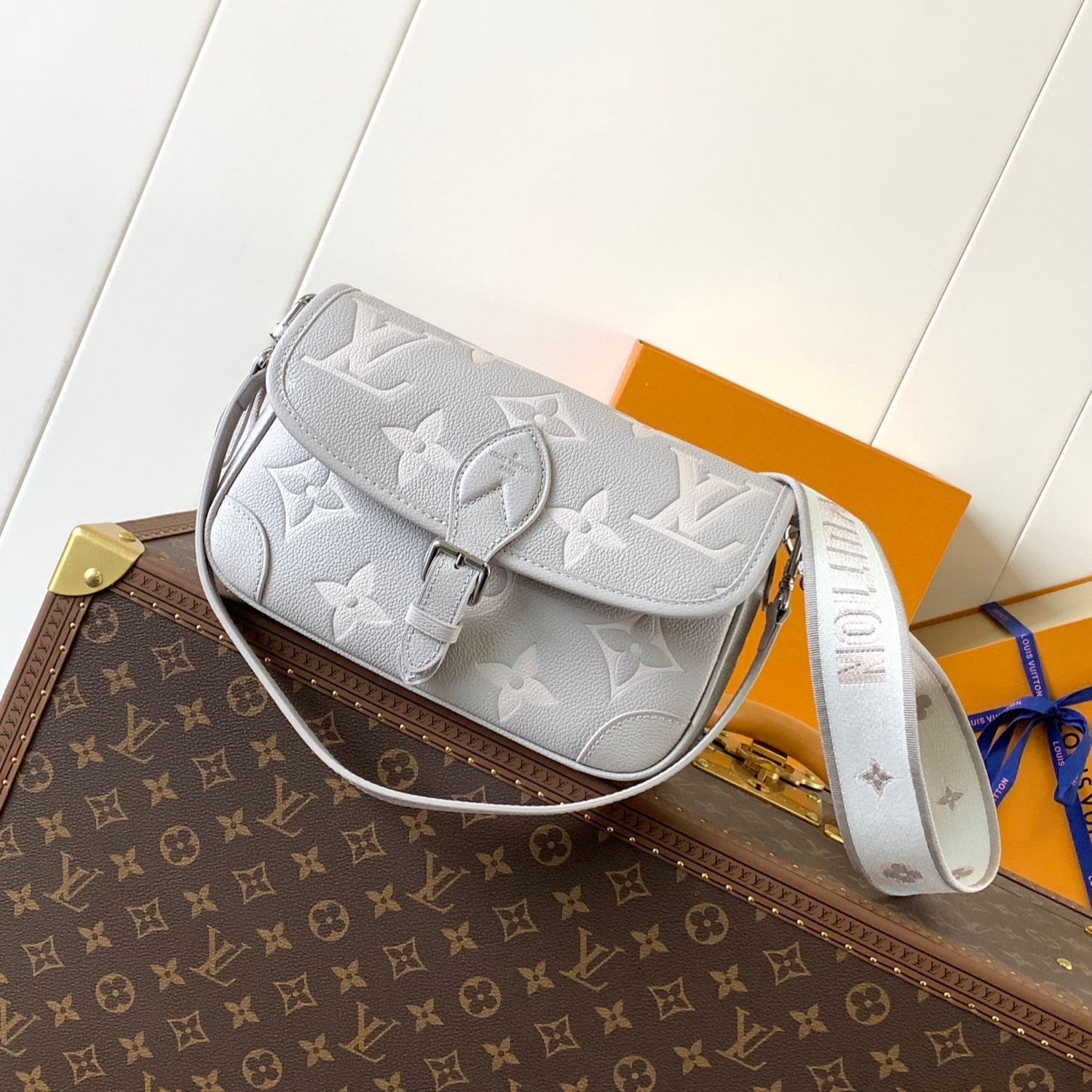 LOUIS VUITTON DIANE 24 IN GREY MONOGRAM EMPREINTE LEATHER
