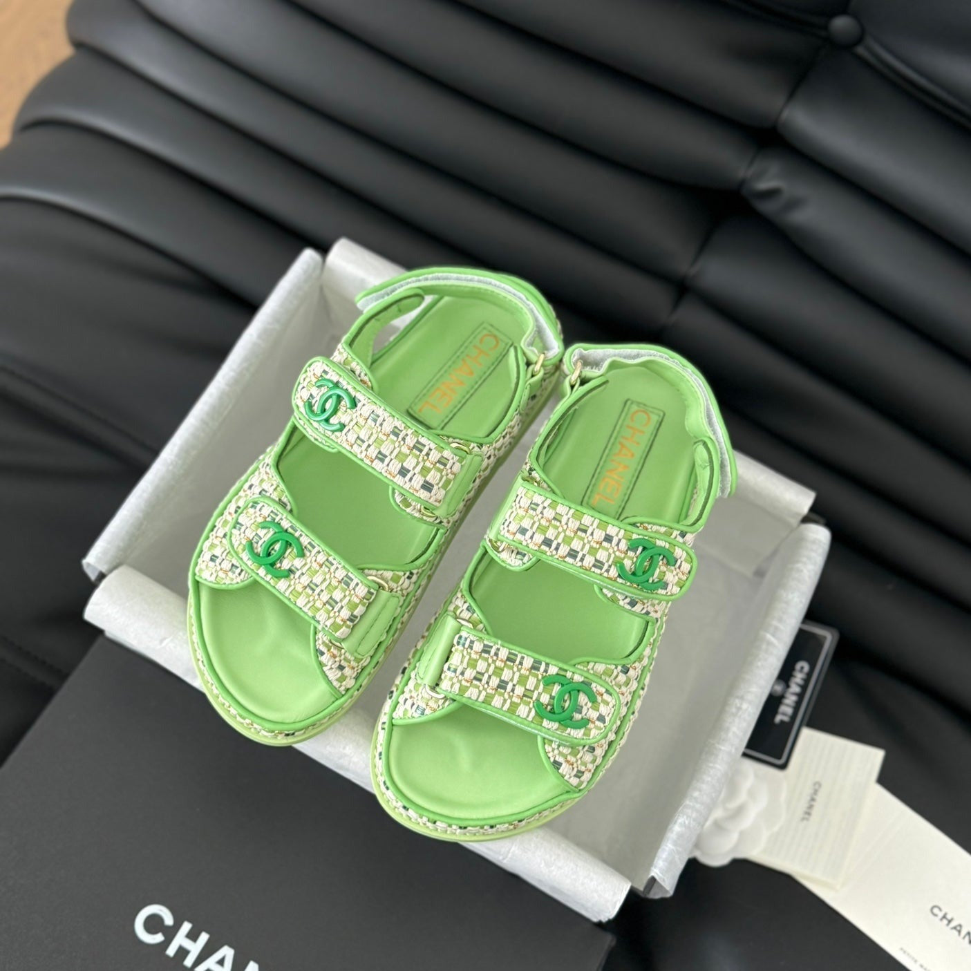 CHANEL Dad Sandals Sheepskin Light Green