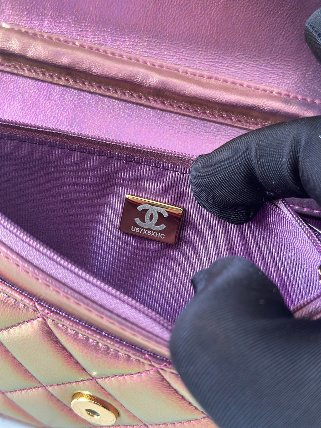 CHANEL 25S WALLET ON CHAIN 19 IN METALLIC PURPLE LAMBSKIN