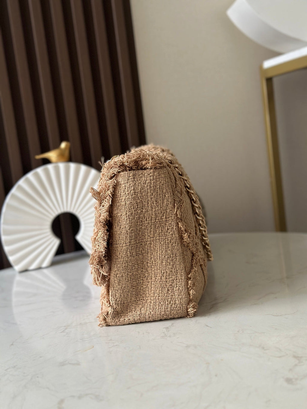 CHANEL 25S FLAP BAG 38 IN BEIGE FABRIC