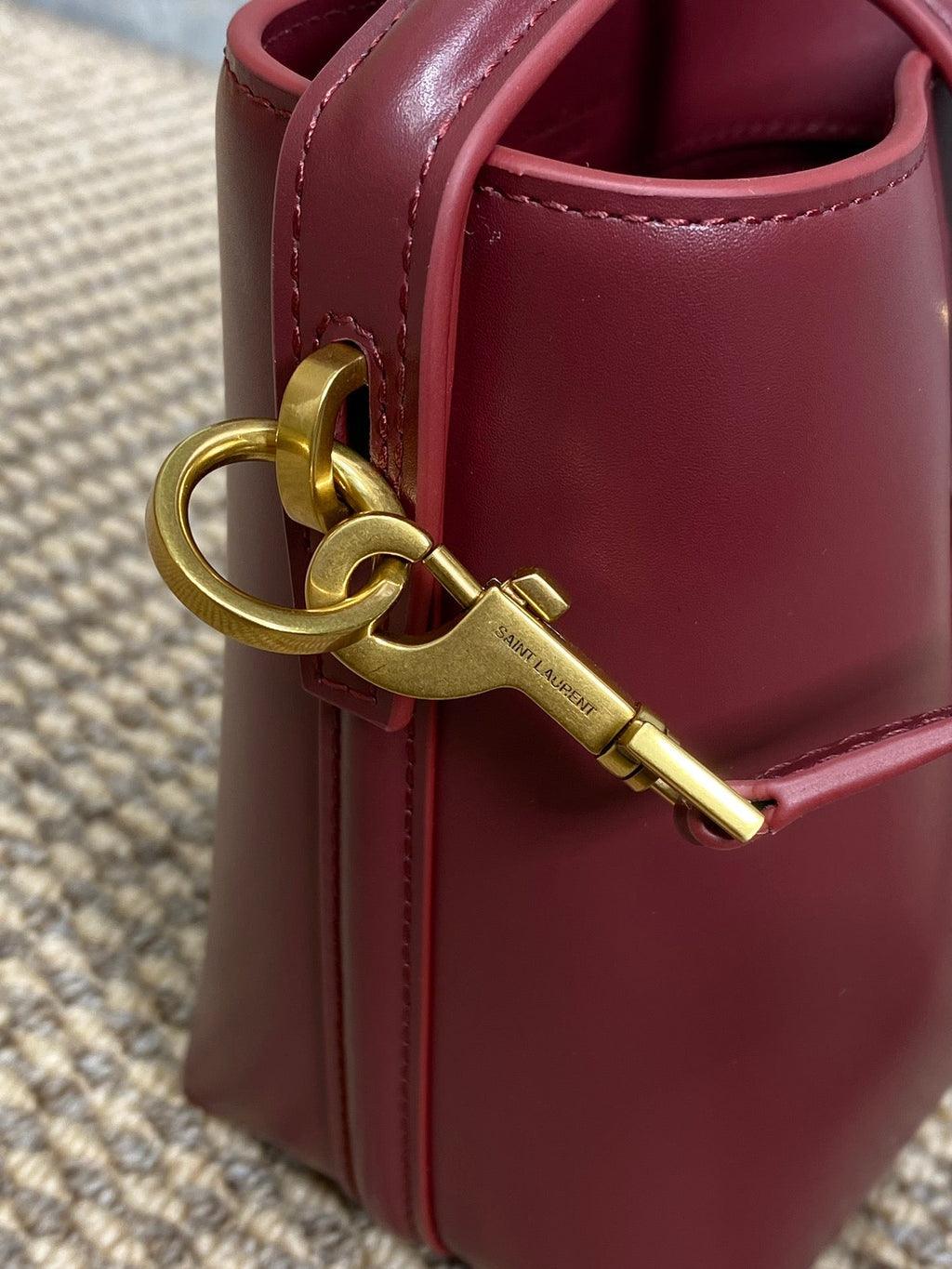 LE 37 MINI BUCKET BAG 15 IN BURGUNDY RED CALFSKIN GOLD HARDWARE