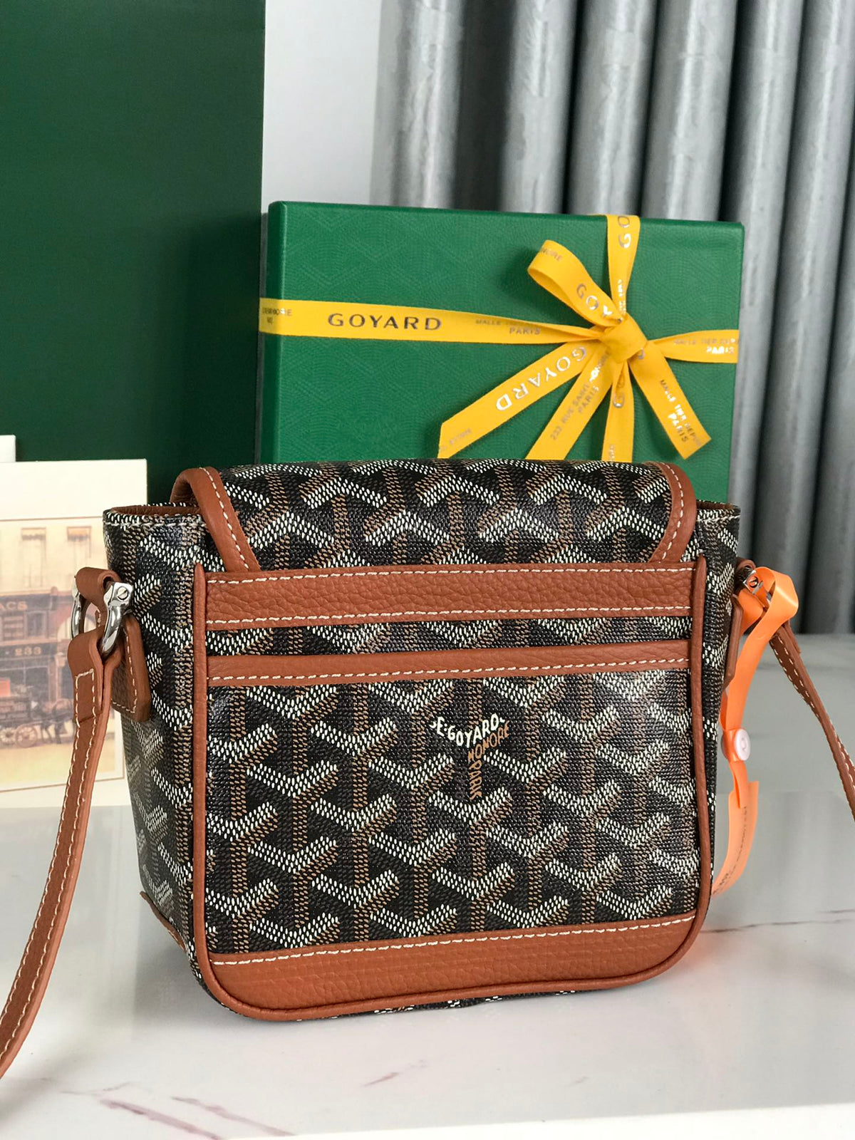 GRAND BLEU 16 IN BLACK GOYARDINE CANVAS AND TAN LAMBSKIN