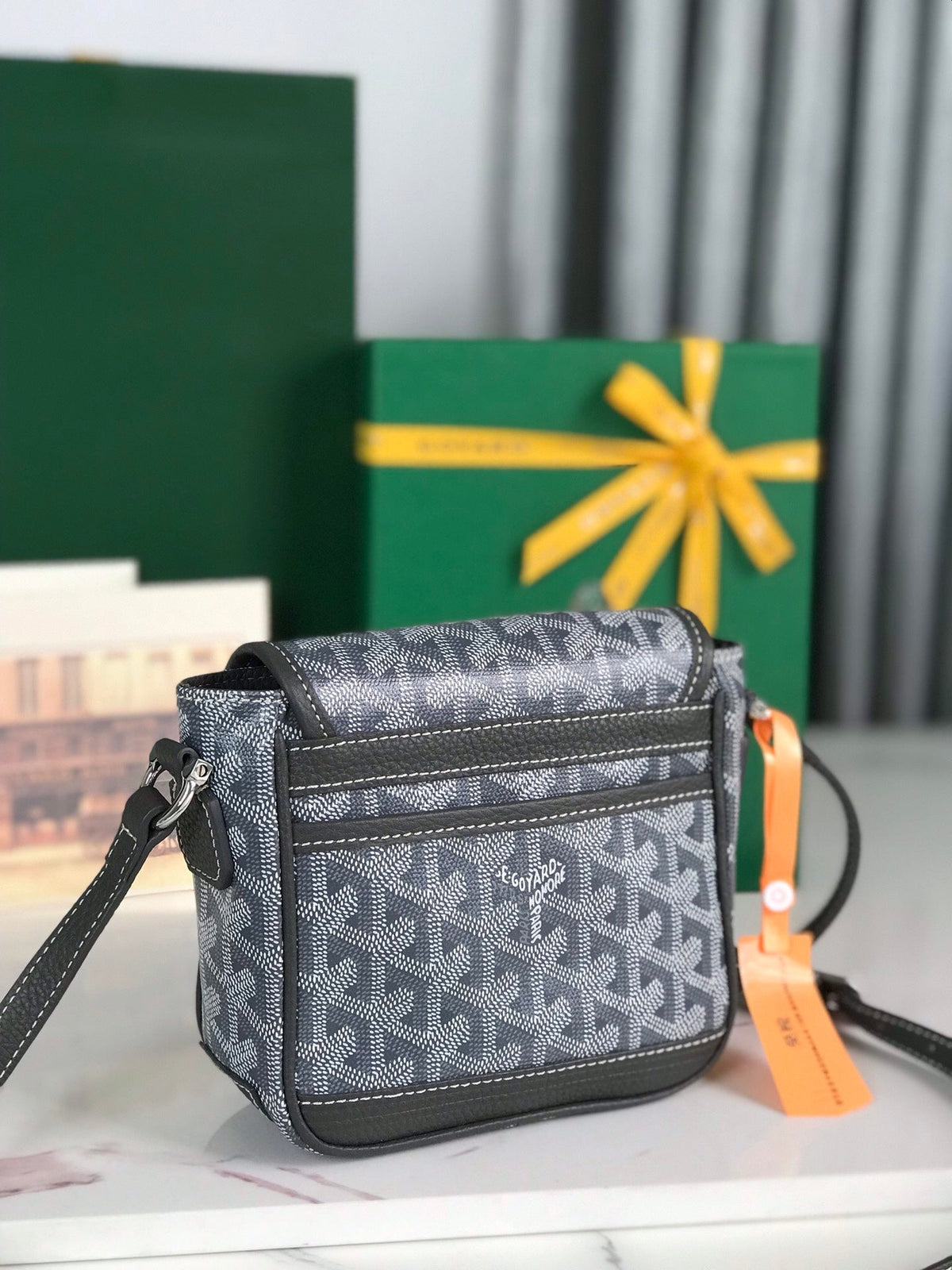 GRAND BLEU 16 IN GRAY GOYARDINE CANVAS AND LAMBSKIN