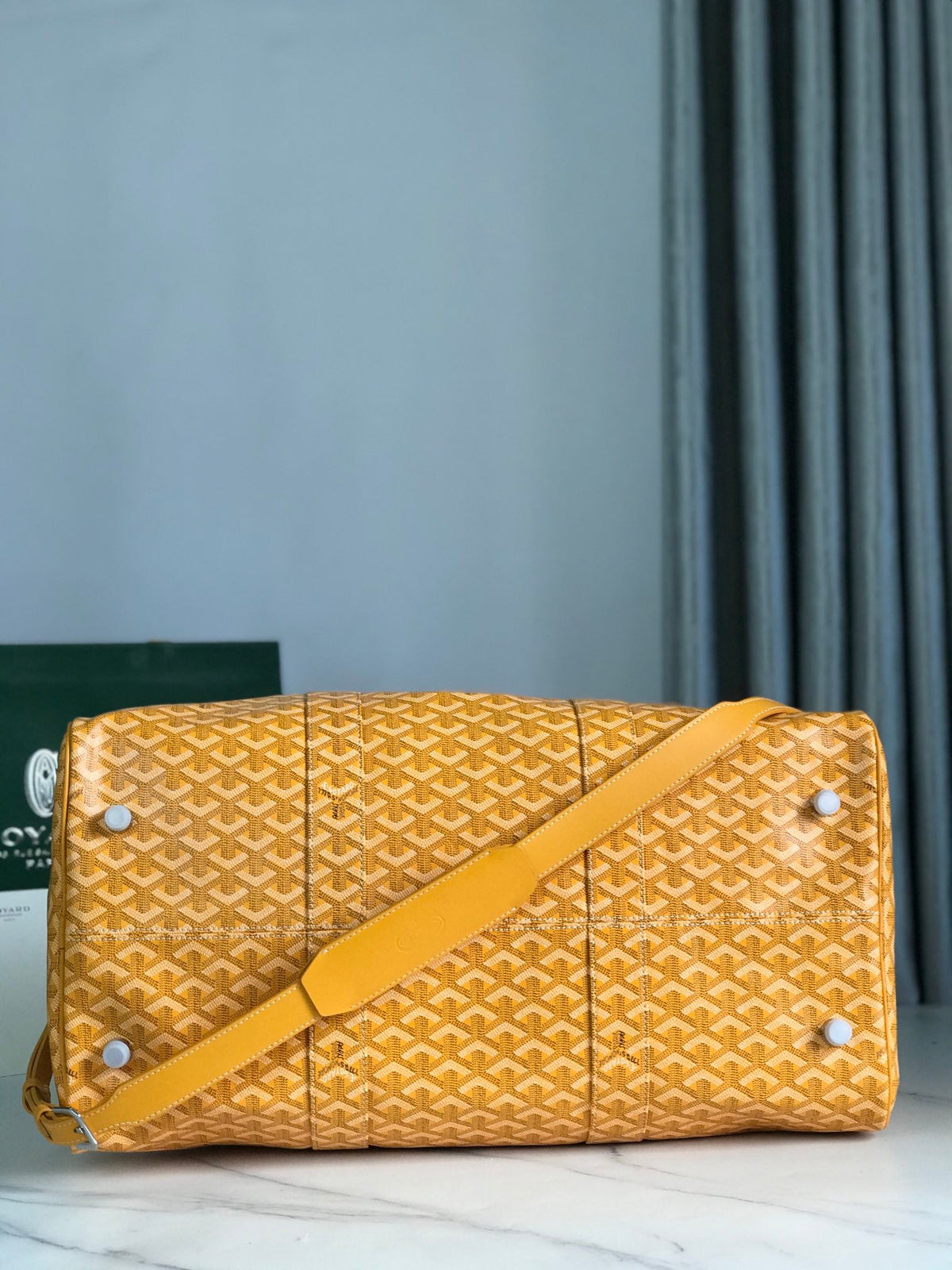 BOSTON 50 BAG IN YELLOW GOYARDINE CANVAS AND CALFSKIN TRIM