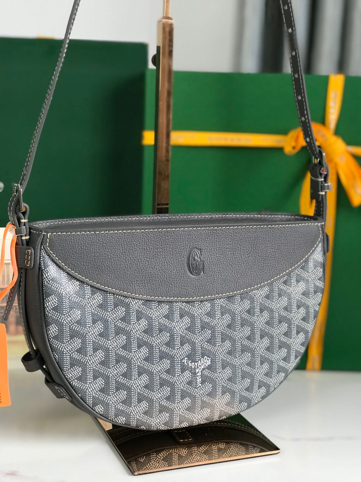 HIRONDELLE BAG 25 IN GRAY LAMBSKIN AND GOYARDINE CANVAS