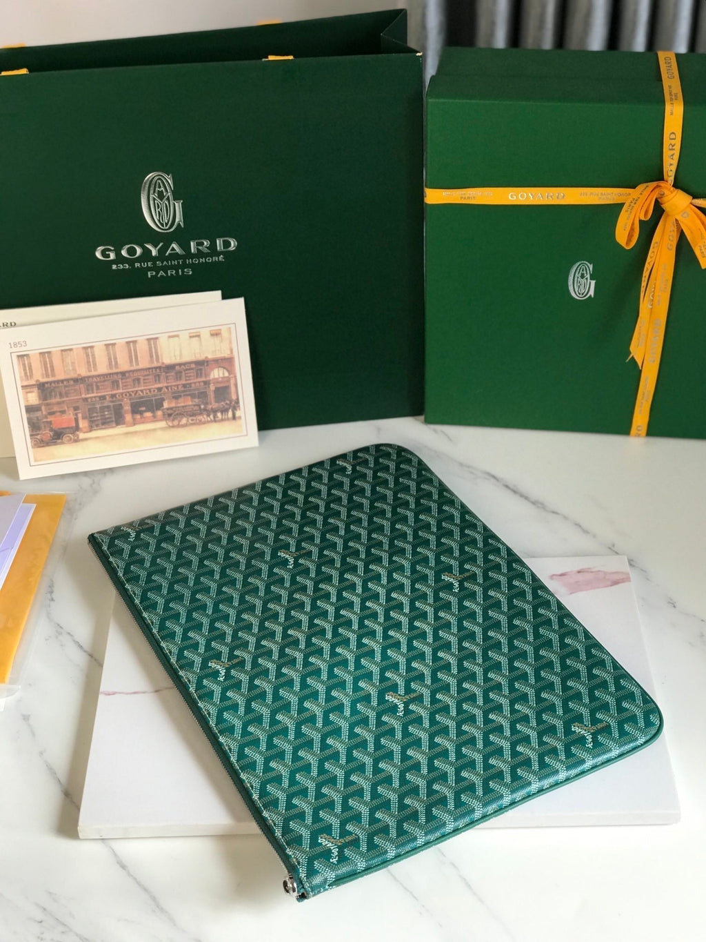 SÉNAT MGM POUCH 40 IN GREEN GOYARDINE CANVAS