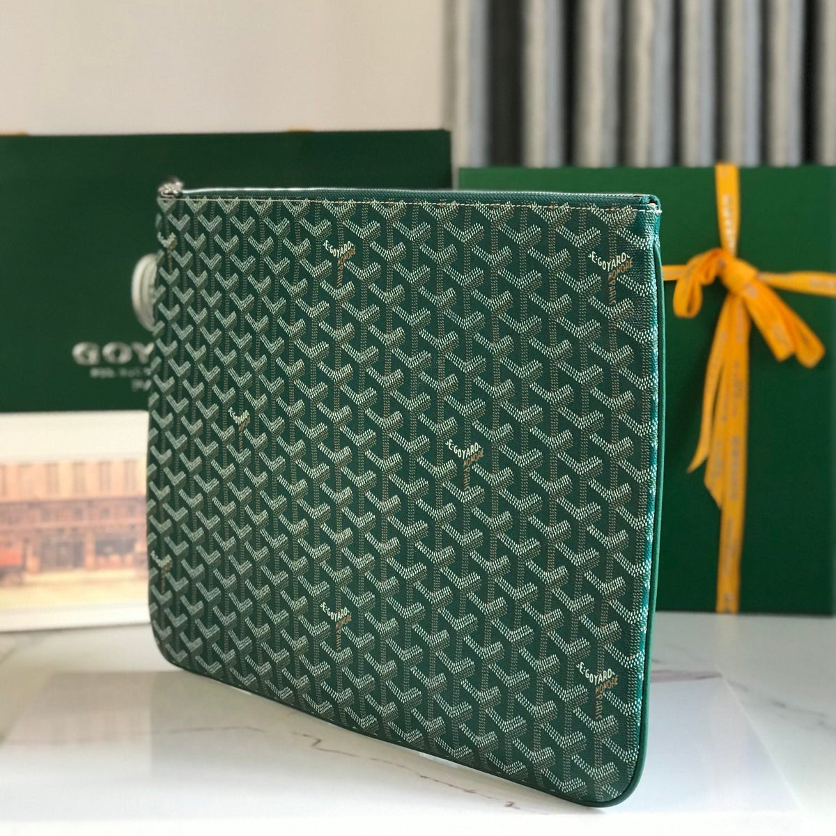 SÉNAT MGM POUCH 40 IN GREEN GOYARDINE CANVAS