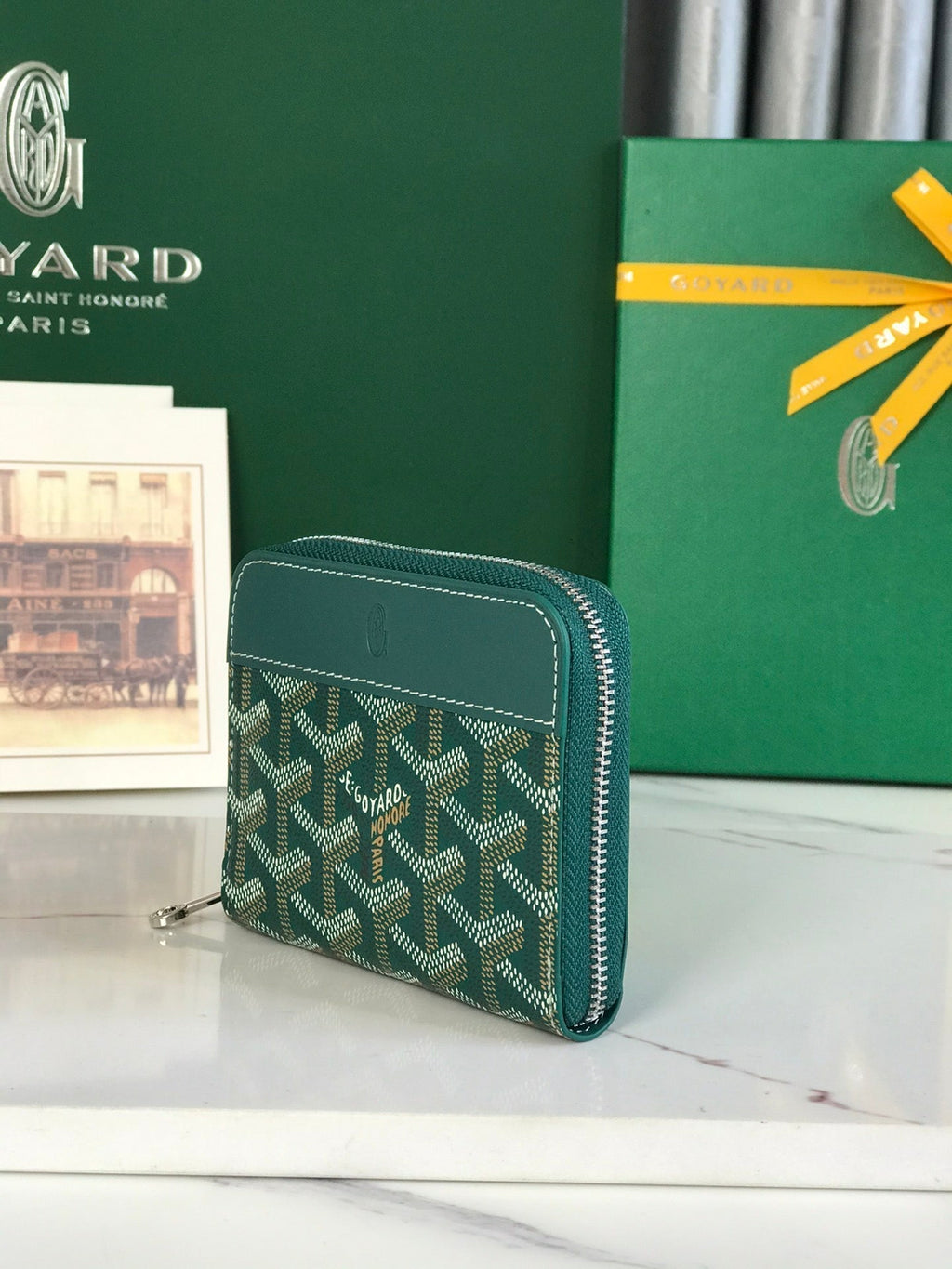 MATIGNON MINI WALLET 11 IN GREEN GOYARDINE CANVAS AND CALFSKIN
