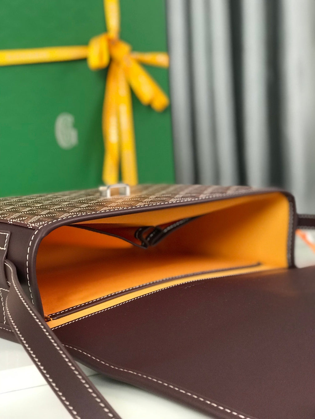 BELVEDERE MM BAG 28 IN BROWN GOYARDINE CANVAS AND CALFSKIN