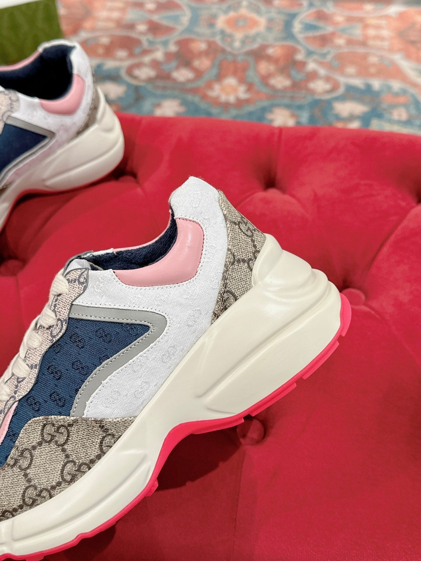 GUCCI RHYTON TRAINER LIGHT BROWN AND PINK CALFSKIN