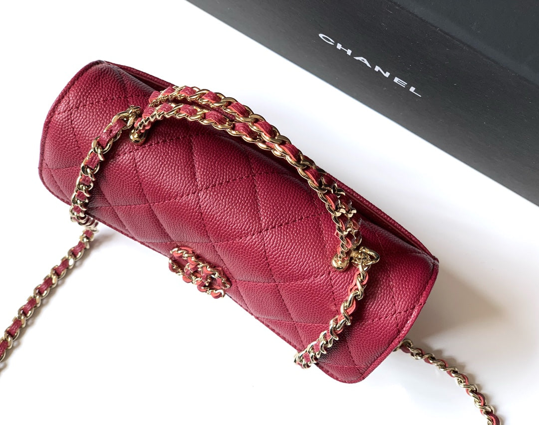 CHANEL 25S KELLY BAG 18 IN DARK RED CAVIAR LEATHER WITH GOLD HARDWARE