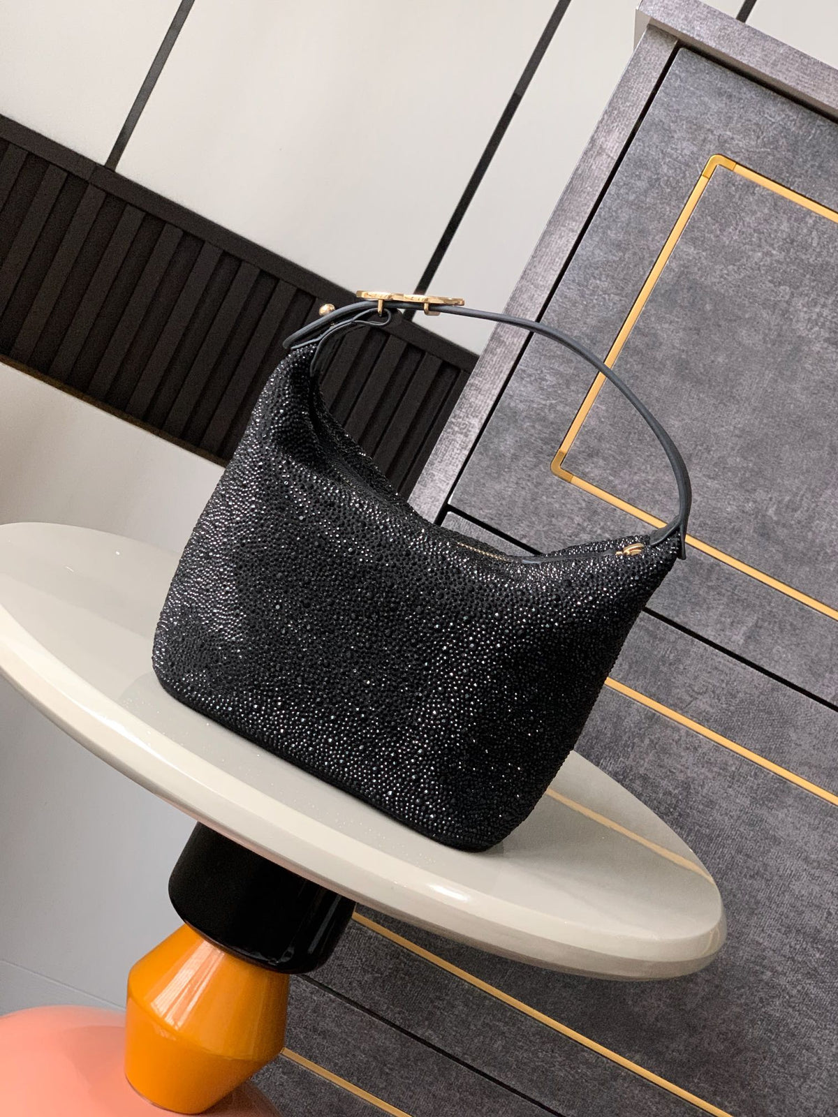 CHANEL 25S SHOPPING BAG 18 CM IN BLACK RHINESTONE-STUDDED