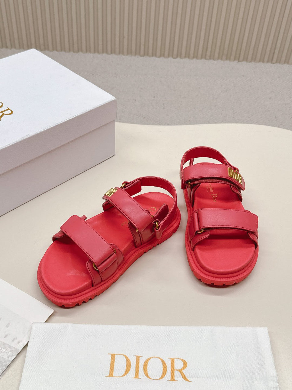 DIOR BACK-STRAP SANDALS 25S IN STRAWBERRY PINK CALFSKIN WITH GOLD HARDWARE