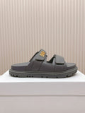 DIOR CLASSIC DOUBLE-STRAP SLIDES 25S IN ASH GRAY CALFSKIN