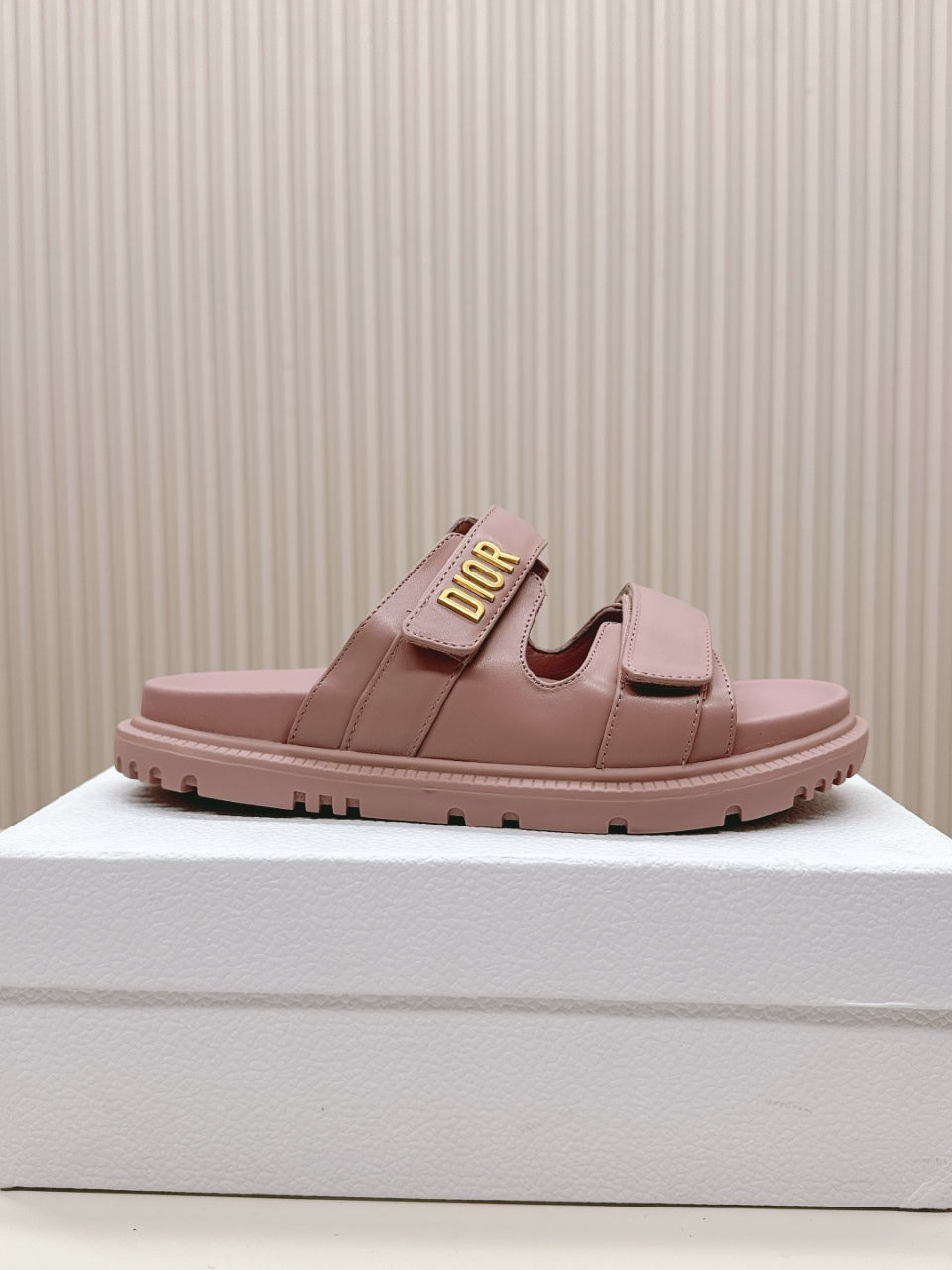 DIOR CLASSIC DOUBLE-STRAP SLIDES 25S IN BABY PINK CALFSKIN