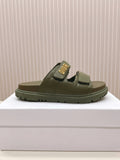 DIOR CLASSIC DOUBLE-STRAP SLIDES 25S IN MOSS GREEN CALFSKIN