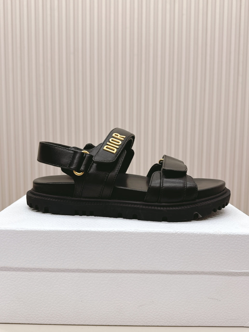 DIOR BACK-STRAP SANDALS 25S IN BLACK CALFSKIN WITH GOLD HARDWARE