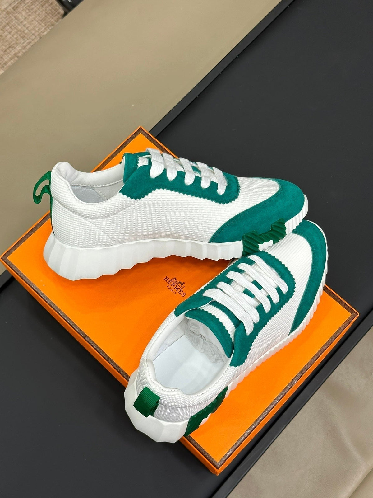 HERMES BOUNCING SNEAKERS TEAL MIX WHITE CALFSKIN