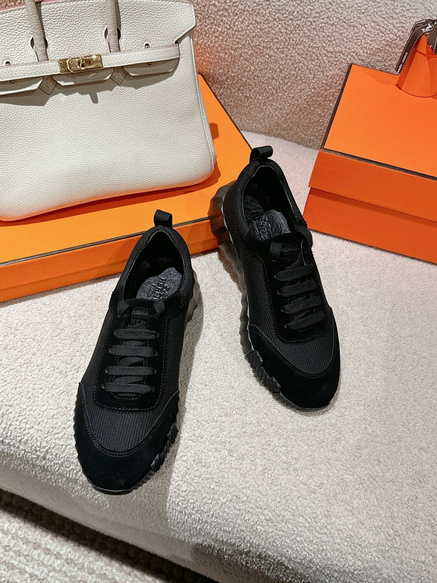HERMES MAINLAND SNEAKER IN FULL BLACK SUEDE AND BREATHABLE MESH FABRIC