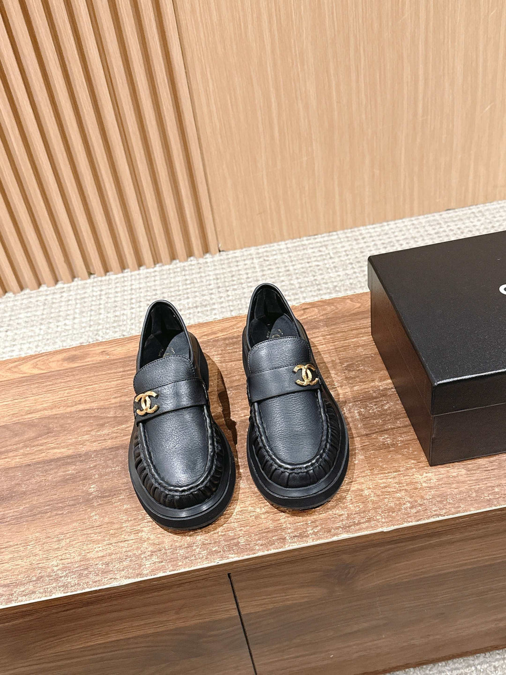 CHANEL 25S DOUBLE MONK STRAP PLEATED LOAFERS BLACK IN CALFSKIN