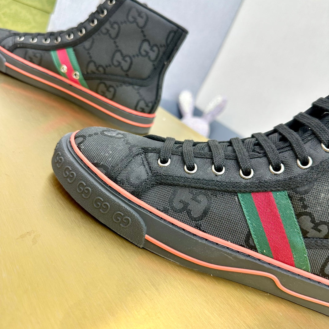 GUCCI TENNIS 1977 HIGH-TOP TRAINER JET BLACK CANVAS
