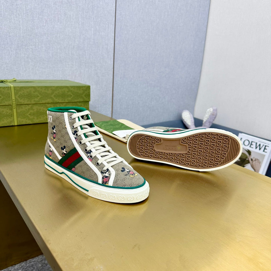 GUCCI TENNIS 1977 HIGH-TOP TRAINER TORTILLA CANVAS WITH MICKEY MOTIF