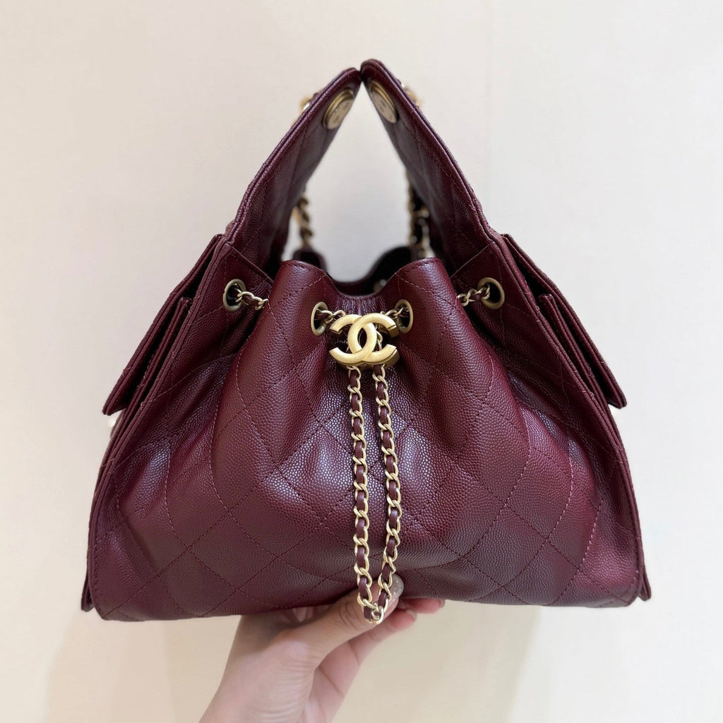 CHANEL 25S HANDBAG IN ROSSO ANCORA RED 30 GRAINED CALFSKIN GOLD HARDWARE