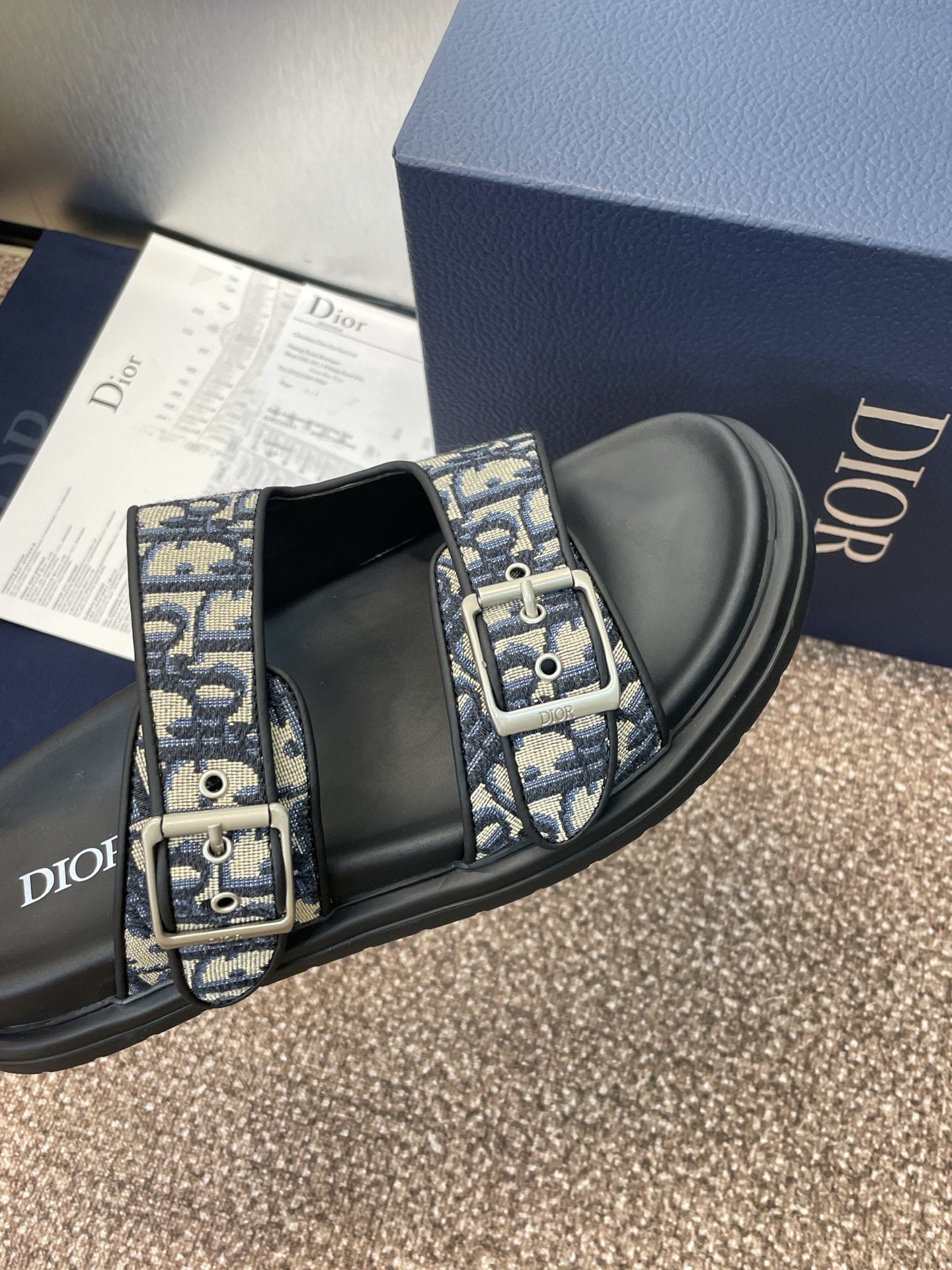 DIOR 25S ACT SLIDE IN DEEP BLUE CALFSKIN AND CANVAS SILVER HARDWARE