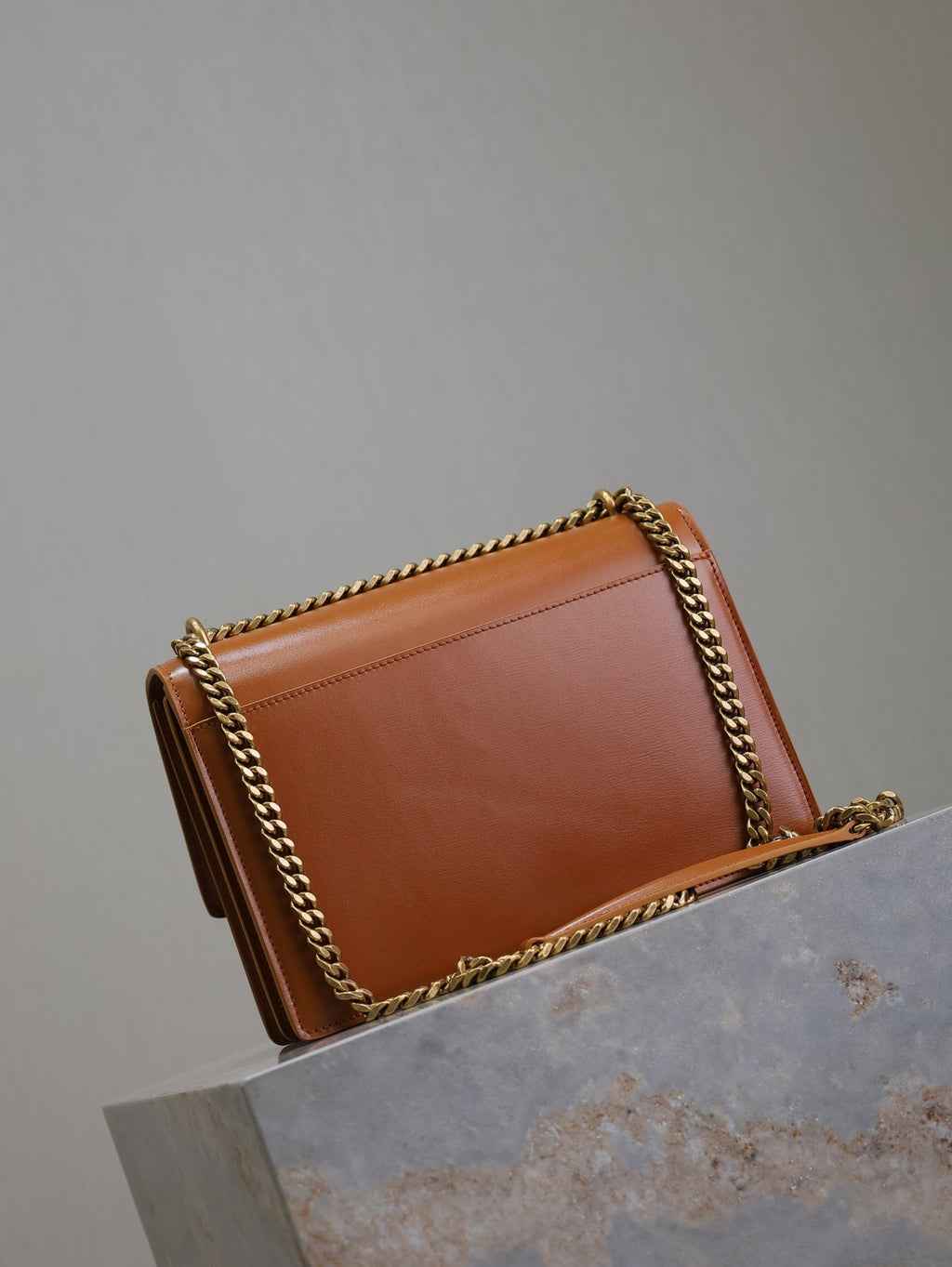 YSL 25S SUNSET BAG 22 IN DARK CARAMEL CALFSKIN GOLD HARDWARE